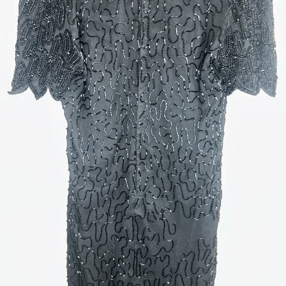 Vintage Laurence Kazar Silk Dress 2XL Black Beaded Sequin Elegant Formal Holiday - Picture 16 of 16